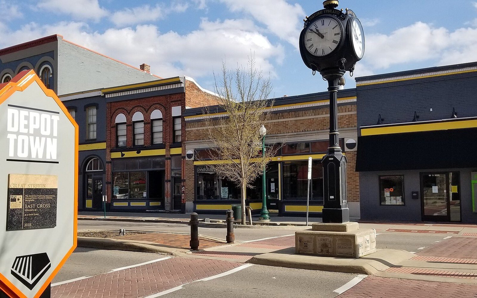 Depot Town brick frontages along the street