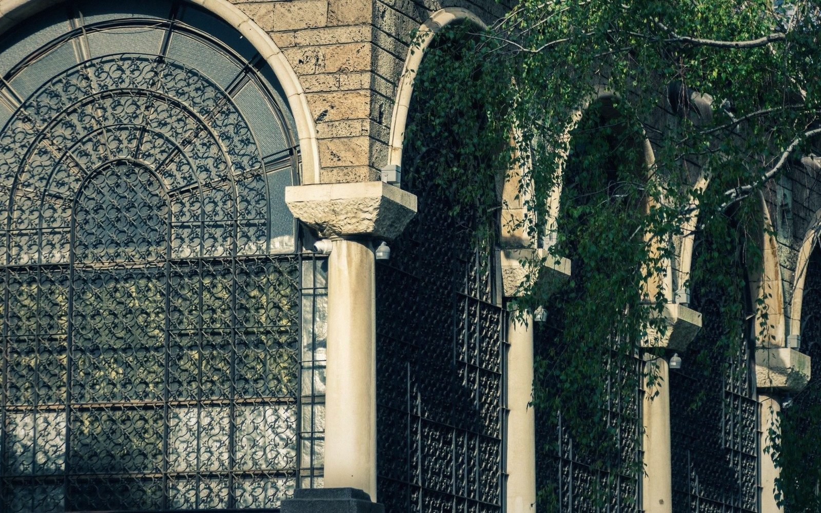 a cast-iron shopfront column and cornice detail